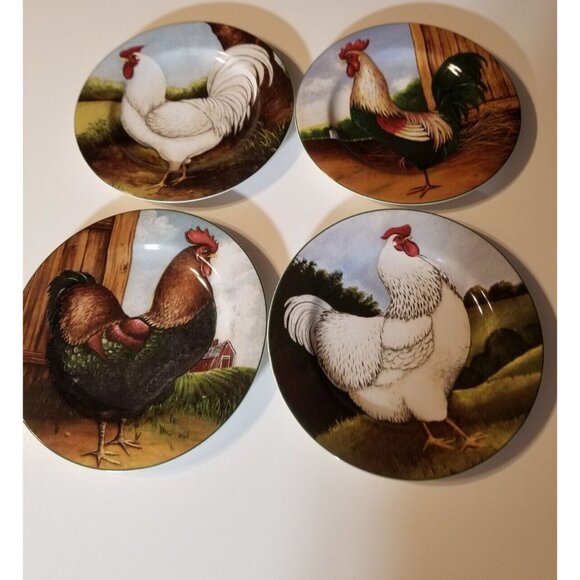 Chicken Rooster 8" Plates Vtg Sakura Oneida ON THE FARM Set of 4 David Carter Br - Picture 9 of 15
